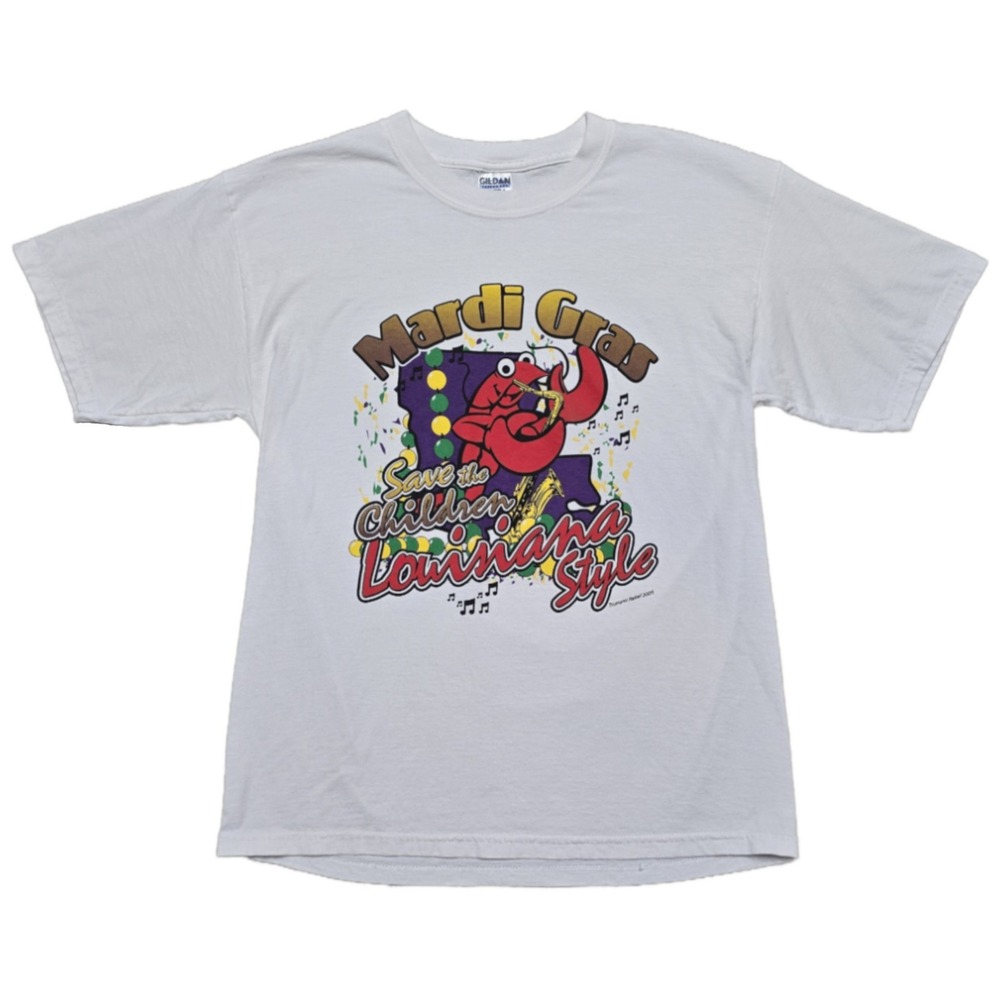 Vintage‎ Y2K Mardi Gras Louisiana Art Music Crawfish T Shirt Mens L